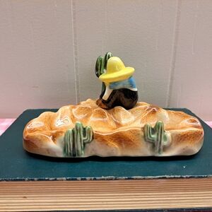 Vintage Ceramic Figurine with Cactus and Sombrero Trinket Dish
